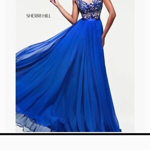 Sherri Hill Cobalt Blue Lace Prom Dress